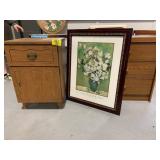 NIGHT STAND, VAN GOGH PRINT, PRESSED WOOD CABINET