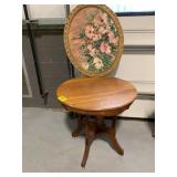 ROLLING ANTIQUE CARVED WOOD TABLE, ROSE THEMED