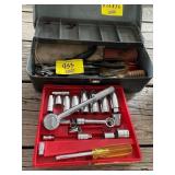 RATCHET SET IN CASE, METAL TOOLBOX W/ CONTENTS