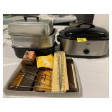 OSTER ROASTER, ALUMINUM PAN, SKEWERS SETS,