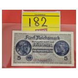 NAZI GERMANY 5 REICHSMARK BANKNOTE