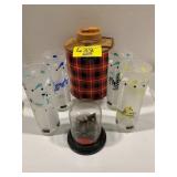 CAROUSEL GLASSES, PLAID DRINK TIN, METAL CAR