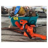 TOTE OF CORDS, 2 BLACK & DECKER HEDGE TRIMMERS