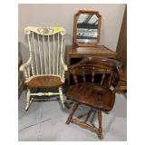 WHITE PAINTED WOODEN ROCKING CHAIR, MICROWAVE