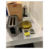 COFFEE POT, AMBER GLASS ASHTRAY, TOASTER, ICE