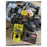 RYOBI BATTERY POWERED TOOL SET, 2 CHARGERS,