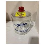 ANTIQUE GLASS TOMS PEANUT JAR
