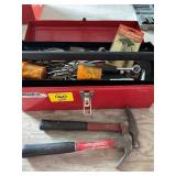 METAL TOOLBOX W/ CONTENTS, 2 HAMMERS