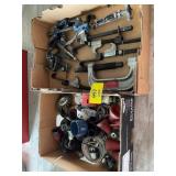 2 FLATS W/ CLAMPS, HOLE SAW BITS, WIRE BRUSHES,