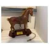 ANTIQUE LEATHER HORSE PULL TOY