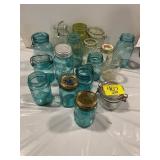 GROUP OF GLASS CANNING JARS OF ALL KINDS