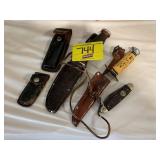 GROUP OF POCKET KNIVES, FIXED BLADE KNIFE,