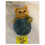 ANTIQUE CHALKWARE CAT YARN HOLDER