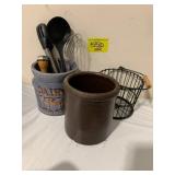 ANTIQUE BROWN GLAZE CROCK, DAIRY UTENCIL JUG,