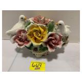 CAPODIMONTE FLOWER BASKET W/ BIRDS