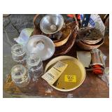 GLASS CAT CANISTERS, BASKETS, GRINDER, PAMPERED