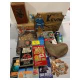 BOOKS, PILE OF CHANGE, M&M & DISNEY GOLF BALLS,