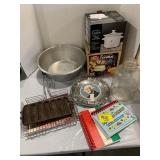 CAST IRON CORN PAN, GLASS JARS, FONDUE POT, SLOW