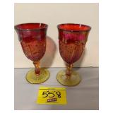 CADMIUM GLOWING AMBERINA CARNIVAL GLASS GOBLET
