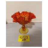CADMIUM GLOWING AMBERINA RUFFLE HOBNAIL GLASS