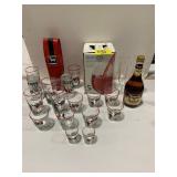 BARWARE BOTTLES, BAR THEMED VINTAGE GLASSES SET,