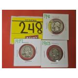 (3) SILVER QUARTERS...1957, 1953, 1941