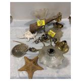 LIGHT FIXTURE, SEASHELLS, DRIFTWOOD PIECE, ETC