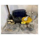 GRANITEWARE ROASTER, TUPPERWARE, HAND MIXER,