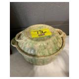 GREEN SPONGEWARE ANTIQUE LIDDED CROCK