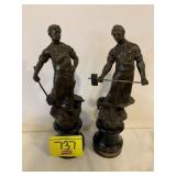 2 METAL METAL WORKER STATUES - 12' TALL EACH