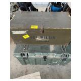 PLASTIC TRUNK TOTE, WOODEN ARMY TRUNK