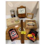 WOOD WALL CLOCK SHELF, APPLE PEELER, SIGNED