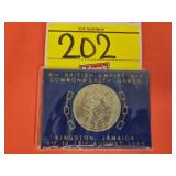 1966 FIVE SHILLINGS COIN JAMAICA GAMES IN BLUE