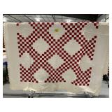 HAND STITCHED RED & WHITE CHECKERED QUILT