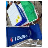 3 COOLERS, 1 BAG CHAIR, PEPSI BEACH CHAIR