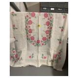 HAND STITCHED PINK FLOWER CROSS-STITCH QUILT