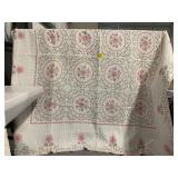 HAND STITCHED PINK FLOWER CROSS-STITCH QUILT
