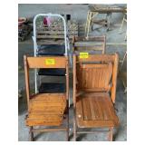 3 WOODEN FOLDING CHAIRS, STEP LADDER