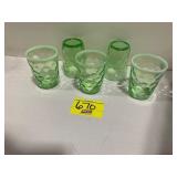 SET OF GLOWING GREEN IRIDESCENT COIN DOT GLASSES