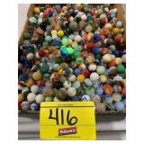 FLAT OF ANTIQUE MARBLES OF ALL KINDS - SOME GLOW