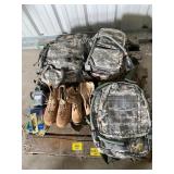 PALLET OF CAMO MILITARY ACCESSORIES & SUPPLIES