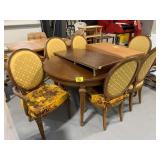 DINING ROOM TABLE, 2 LEAVES, 6 MATCHING CHAIRS