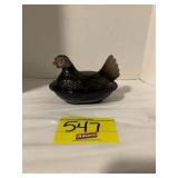 BLACK / SMOKED GLASS HEN ON NEST