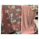 FLOWER COMFORTER, PINK & WHITE HAND STITCHED