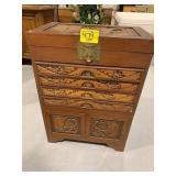 ORNATELY CARVED WOOD ASIAN 4-DRAWER CABINET