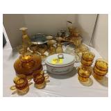 GROUP OF AMBER GLASSWARE, PARTIAL SILVER RIM