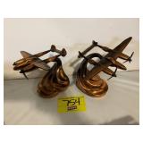 PAIR OF COPPER COLOR METAL FIGHTER PLANE BOOKENDS