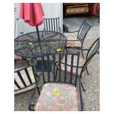 METAL OUTDOOR TABLE, UMBRELLA, 6 CHAIRS