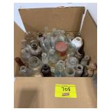 BOX OF ANTIQUE GLASS BOTTLES OF ALL KINDS