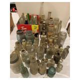 GROUP OF ANTIQUE GLASS BOTTLES OF ALL KINDS